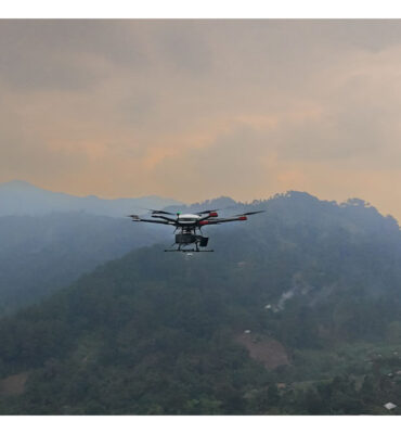 UAV in the sky over rain forest