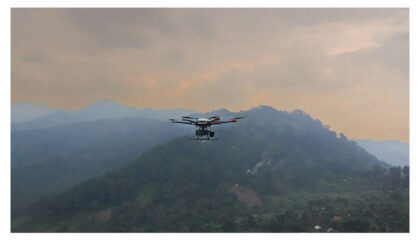 UAV in the sky over rain forest