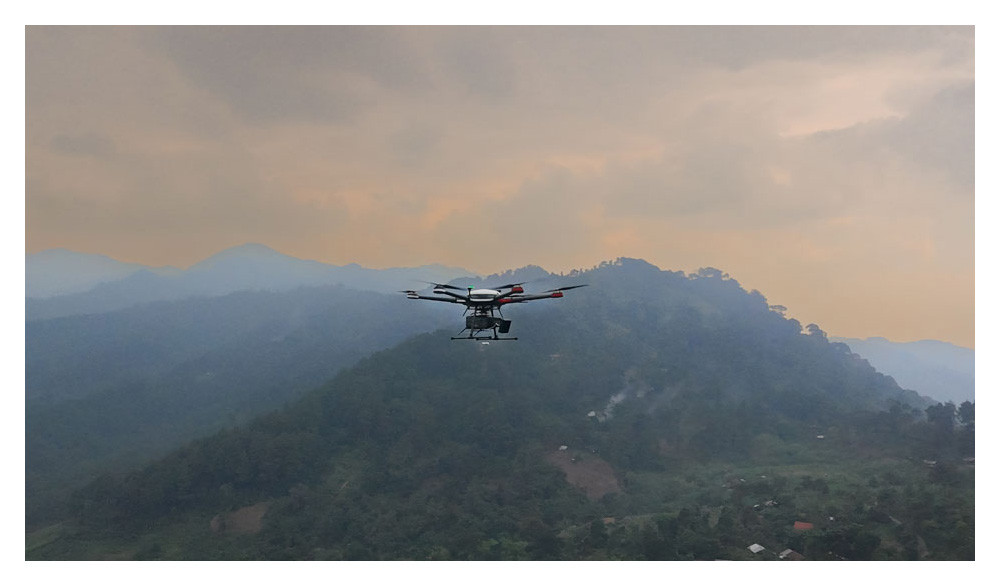 UAV in the sky over rain forest